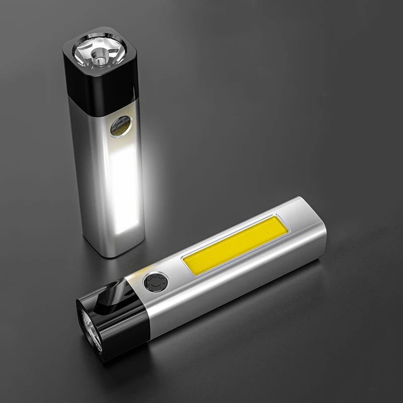 aluminum alloy led mini flashlights XPE+COB mini flashlight torch power bank