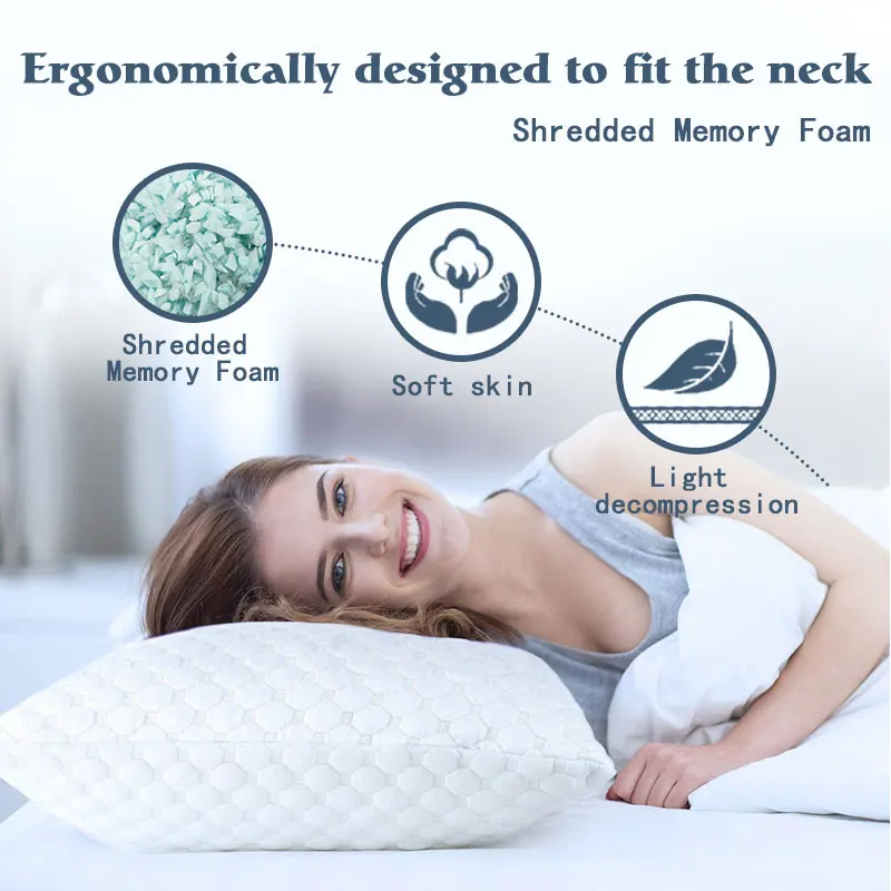 Bed Pillows for Sleeping Adjustable Shredded Foam Filling Cooling Pillow with Washable Removable Cover for Side  Queen Pillows