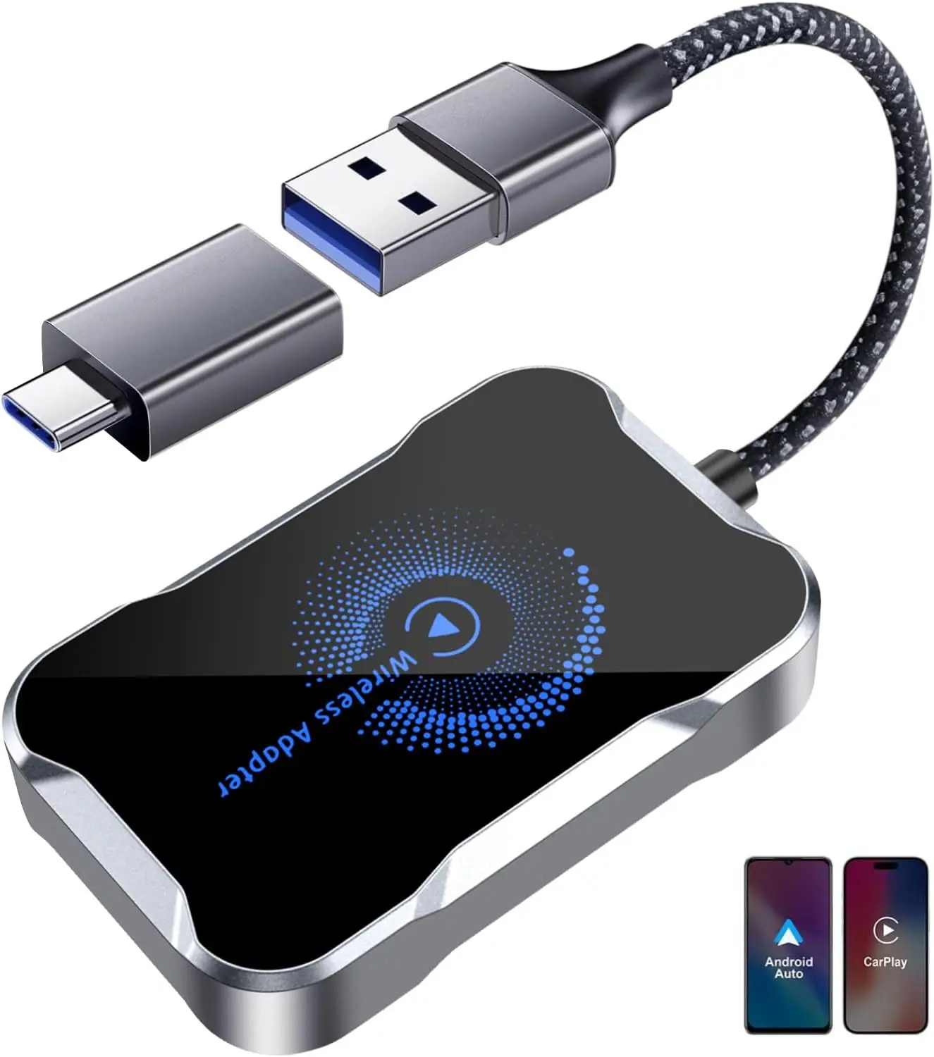 2024 Wireless Carplay Android Auto 2 in 1 Fit Adapter For Aftermarket Android Screen Car Plug and Play