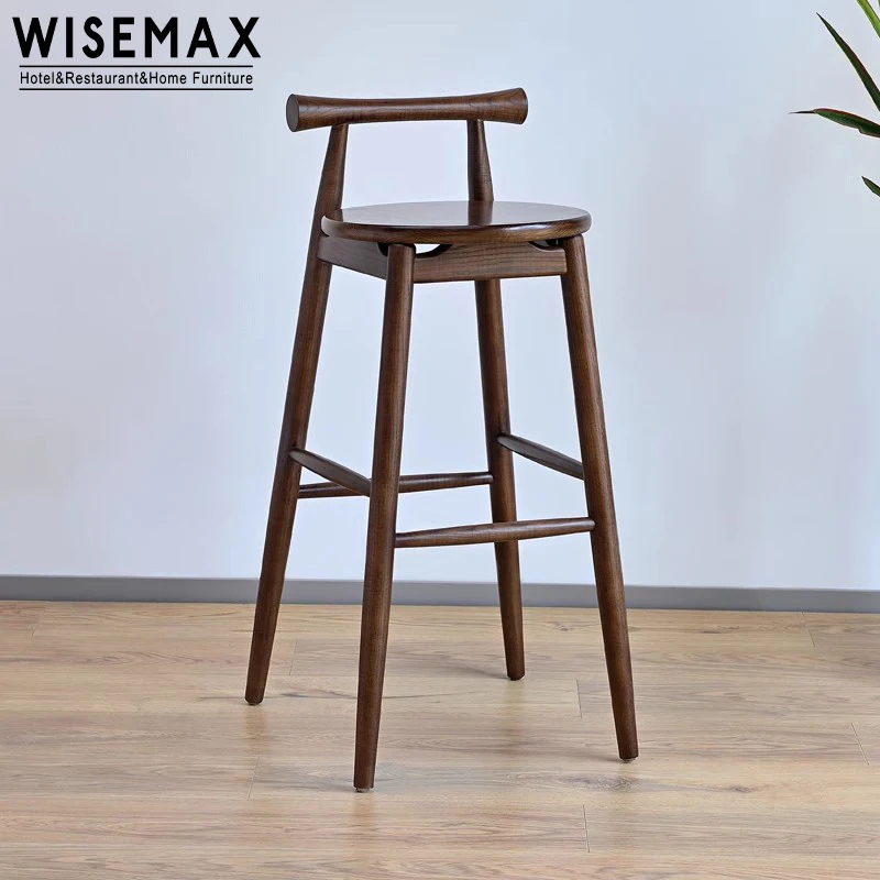 WISEMAX мебель в нордическом минималистском стиле кожаная Обивка сиденья из массива дерева высокий барный стул со спинкой для домашней кухни