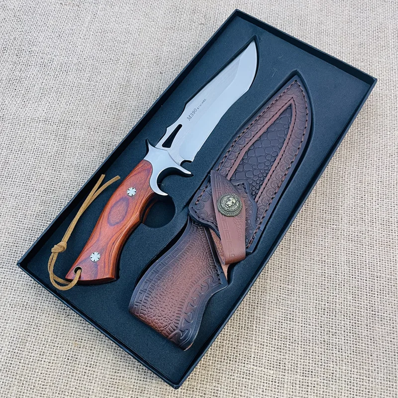 Pro эксклюзивный стальной нож с фиксированным лезвием M390 полированный охотничий деревянной ручкой Походный кожаной оболочкой