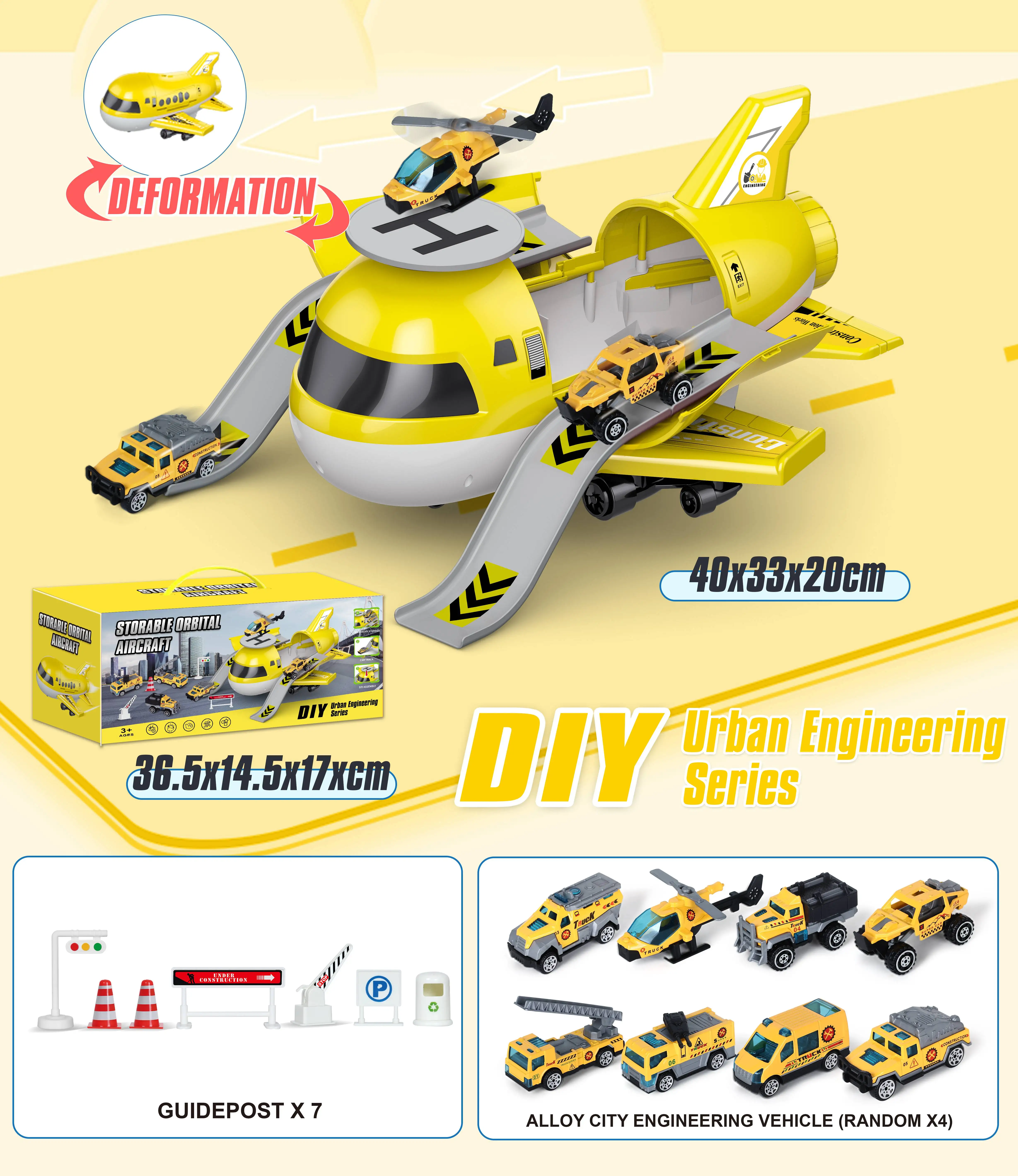 Storage deformed track aircraft with 1 64 police  fire truck engineering car transport car Alloy to Metal Car Toy Set