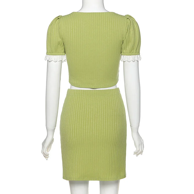 NADANBAO Summer New Hot Sale Solid Color Cropped Top Slit Skirt Suit Lady Elegant Sexy Skirt