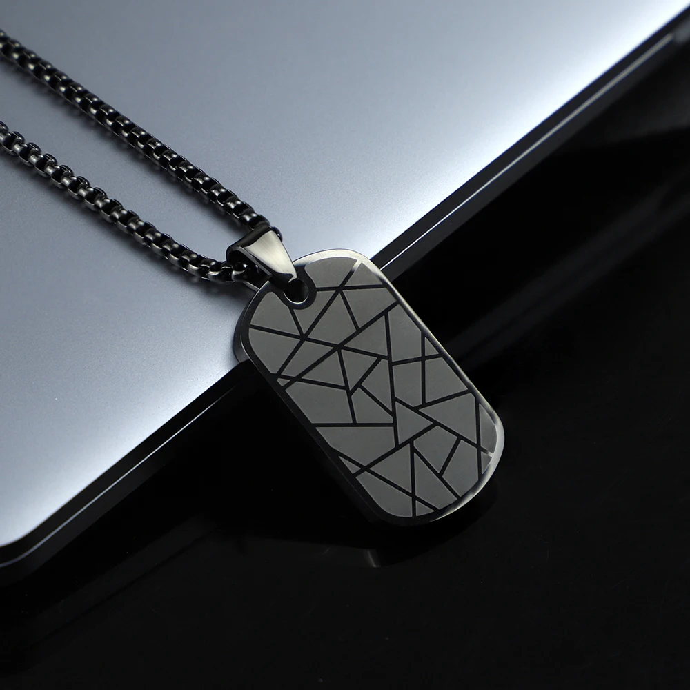 Wholesale Necklace Geometric Pattern Black Pendant For Men Custom Jewelry Stainless Steel Necklace