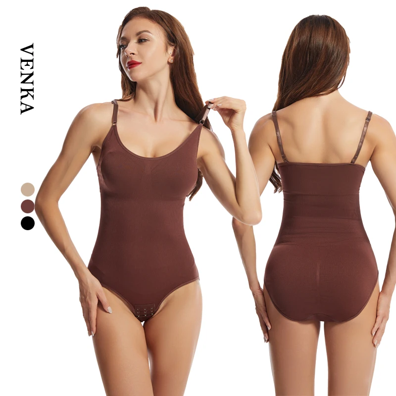 Lady Adjustable Shoulder Straps Bodysuit Slimming Tummy Control Fajas Butt Lifter Body Shaper Open Crotch Shapewear For Women