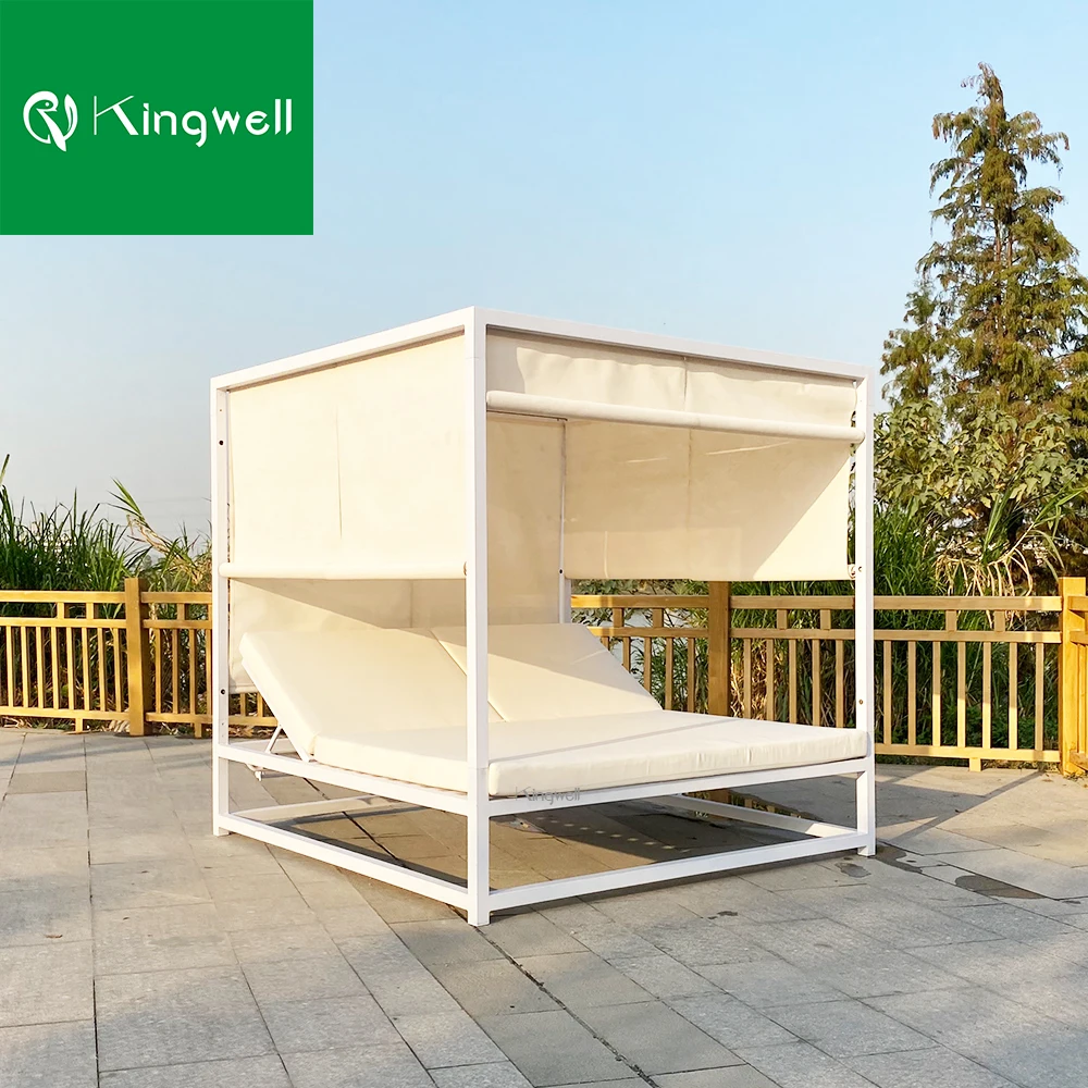 Metal patio furniture sofa set outdoor metal day bed with canopy outdoor aluminum daybed lounge sunbed with curtain