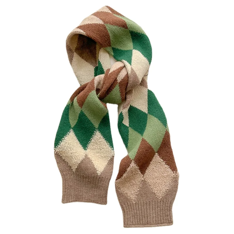 2022 New Design Women Winter Warm Plaid  Geometric Figure Knitted Scarves