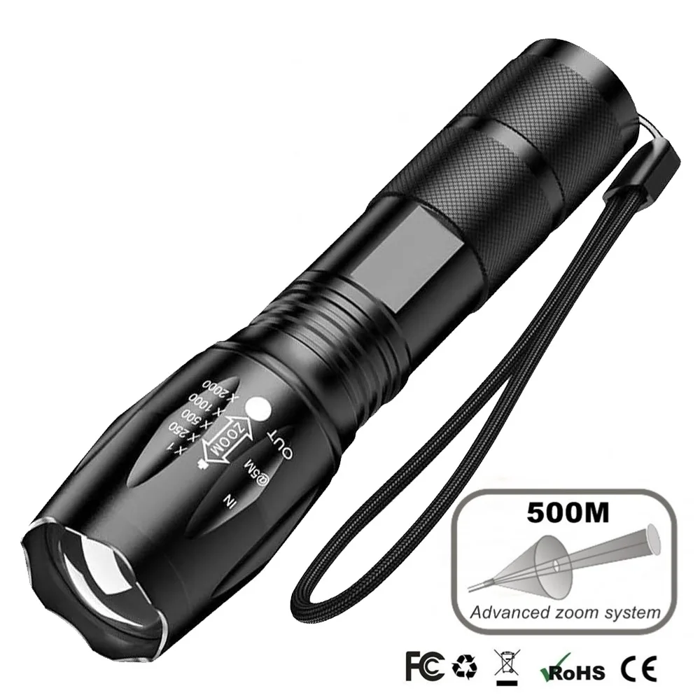 Hot led rechargeable flashlight A100 aluminum alloy outdoor light flashlight T6 strength factory