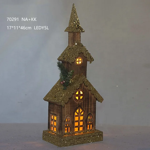 mini led wooden Christmas house village with lights decor for holiday home decoration