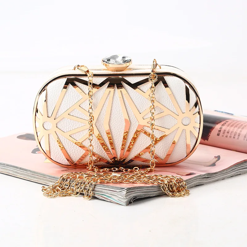 Wholesale Elegant metal frame beaded metallic clutch bags evening party bags rhinestone Purses for women