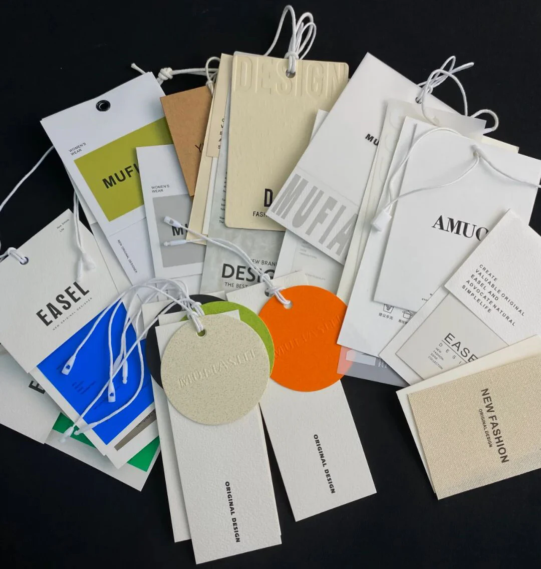 Luxury Custom brand embossed logo garment label swing tag clothing jewelry packaging accessories textured paper hang tags