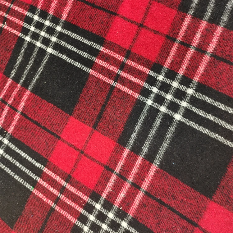 Factory wholesale stock flannel shirt fabric fashion Plush 100 Polyester Yarn dyed Plaid dress fabric For Flannel