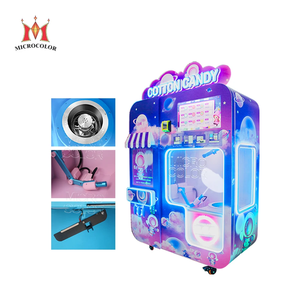Custom Fully Automatic Cotton Candy Vending Machine Making Cotton Candies Machine with Accessories/Sugar/Paper Stick