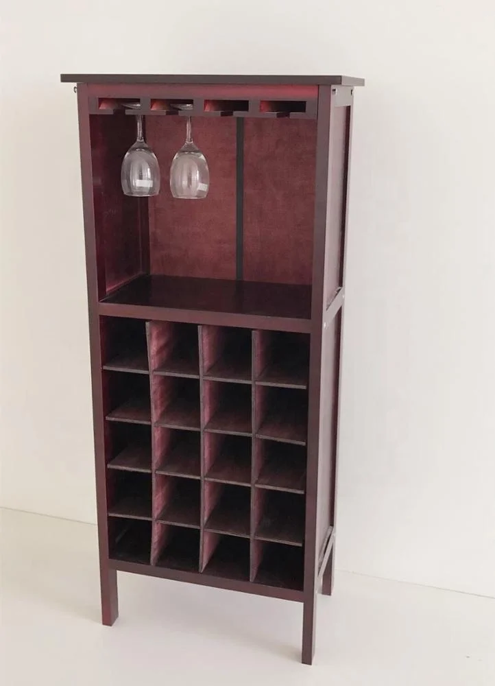 House Decoration Furniture Wooden Wine Cabinet Free Standing Wooden Wine Rack for Wine Bottles and Glasses