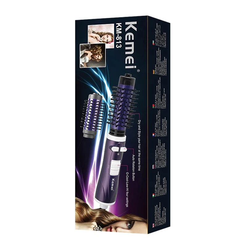 Kemey Km-813 Fast Heating Comb Temperature Adjustment Electric Blow Dryer Curling And Straightening Dual-Purpose Hair Dryer Comb