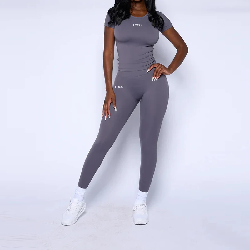 Custom Logo Gym two Piece Plus Size Activewear Crop Top Legging Workout Sets For Women