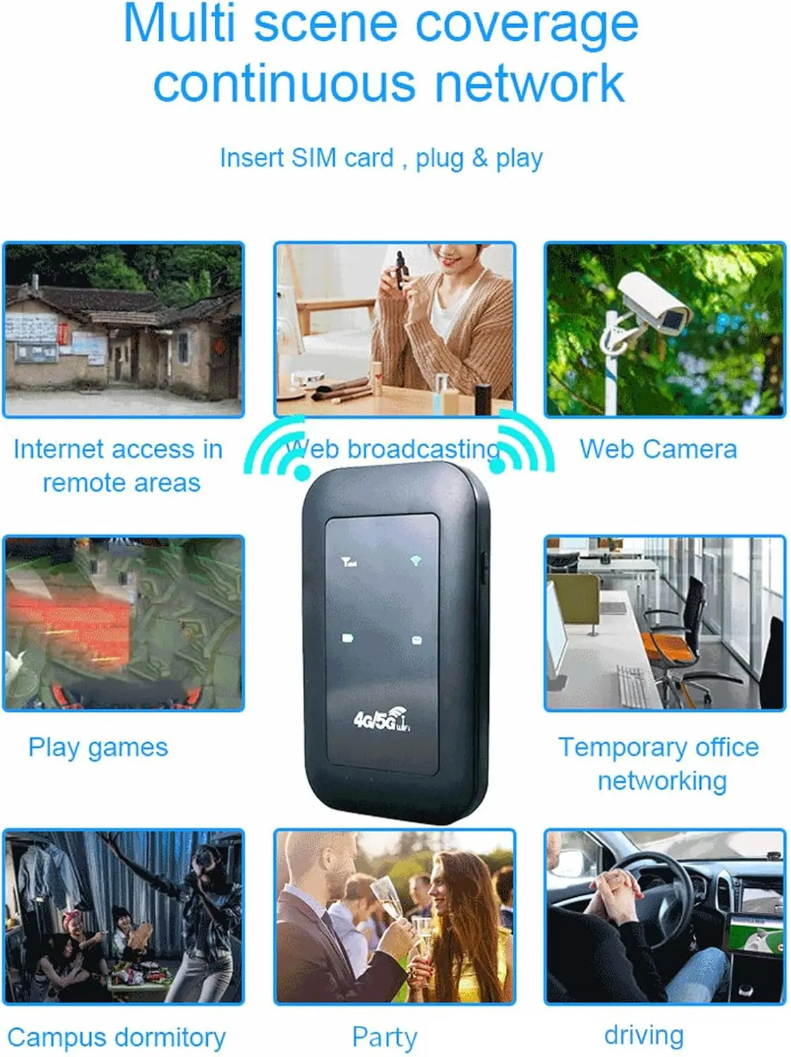 PIX-LINK Micro SIM Card Slot, 300Mbps High Speed 8 Users 2100mAh Battery Portable 4G WiFi Router for Laptop Phone Computer