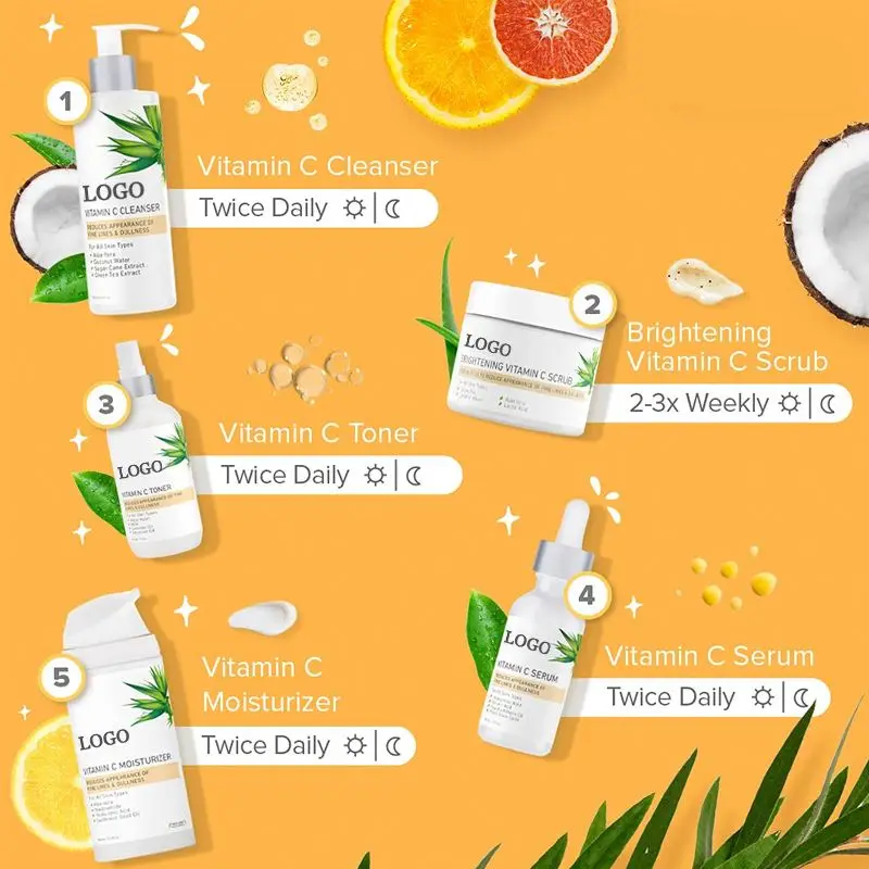 Vitamin C Facial Skin Care Products Natural Antioxidant Deep Moisturizing  Face Cleanser Toner Serum Cream Vitamin C Set