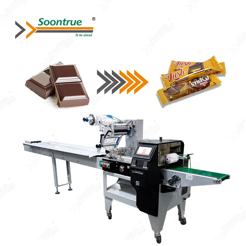 automatic chocolate bar loading conveyor flow packing manufacturing high quality chocolate pack machine