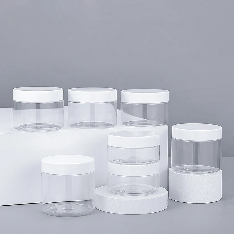 Transparent cosmetic jar empty white plastic face cream jars with white lid