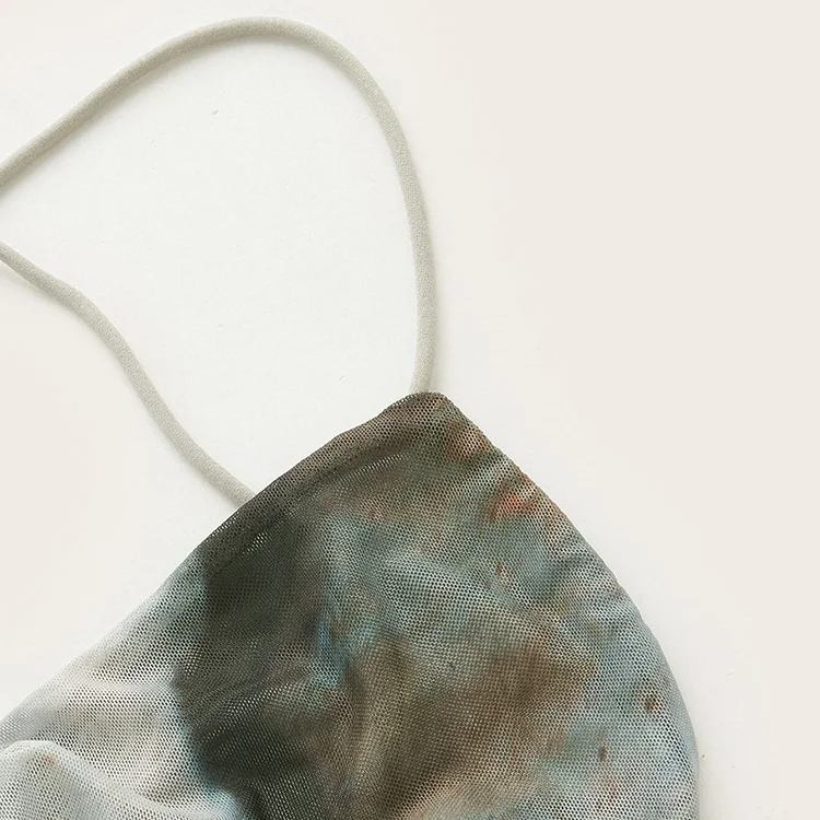 Custom Women Sexy Tie Dye Ruched Crisscross Backless Knot Hanky Hem Mesh Cami Top Cropped Corset Crop Tank Top