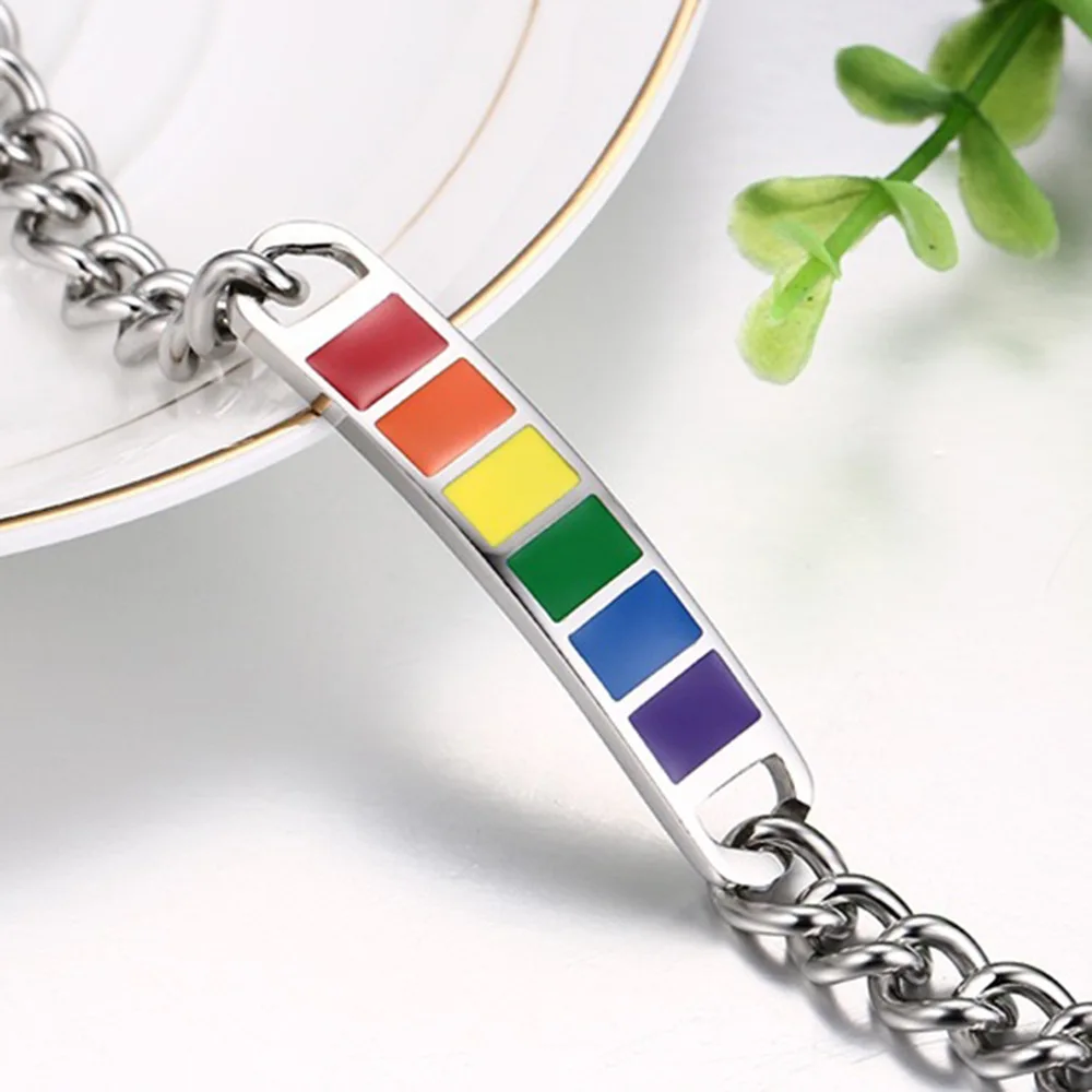 Yiwu Meise YY559 Stainless Steel Enamel Gay Pride Bracelet LGBT Gay Pride Bar Bracelet