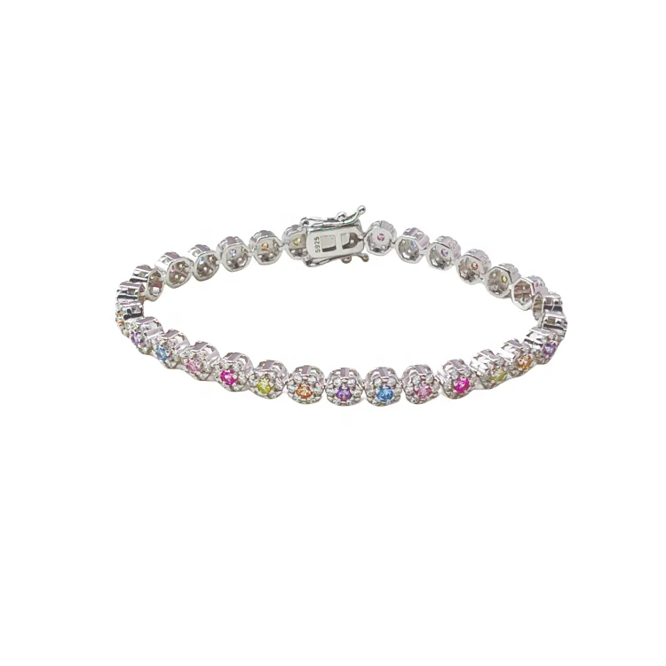 Luxury jewelry women best friends bracelet colorful zircon chunky gemstone dainty christmas 925 silver tennis beaded bracelets