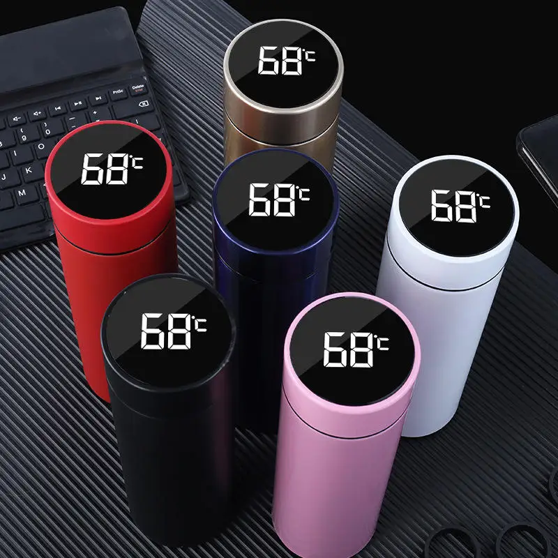 500ml custom led intelligent temperature measuring water bottle 304 stainless steel thermal insulation cup Thermometer tumb copo