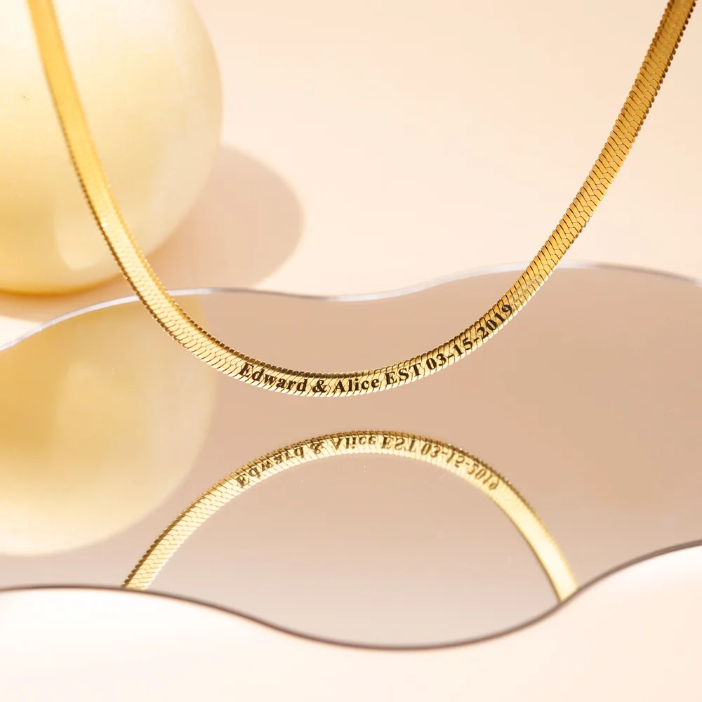 Dropshipping Customized Engraving 18K Gold Plated Wide Snake Chain Choker Necklace Stainless Steel Jewelry Wholesale