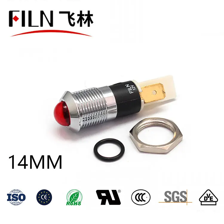  FILN 14mm convex head waterproof signal lights for motorcycle indicator with pins non-polarity led red yellpw green