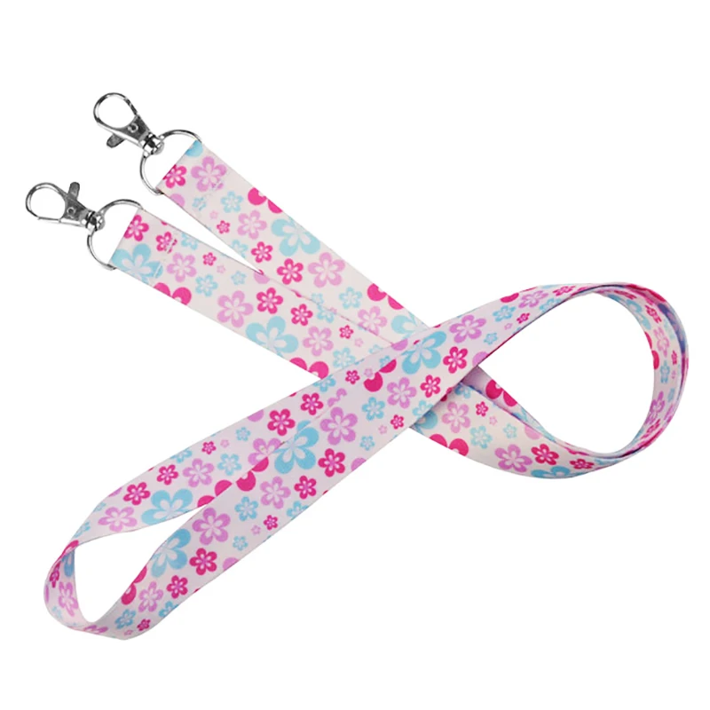 Double Hook Pink Keychain Lanyard Flat Polyester Cheap Necklace Lanyard