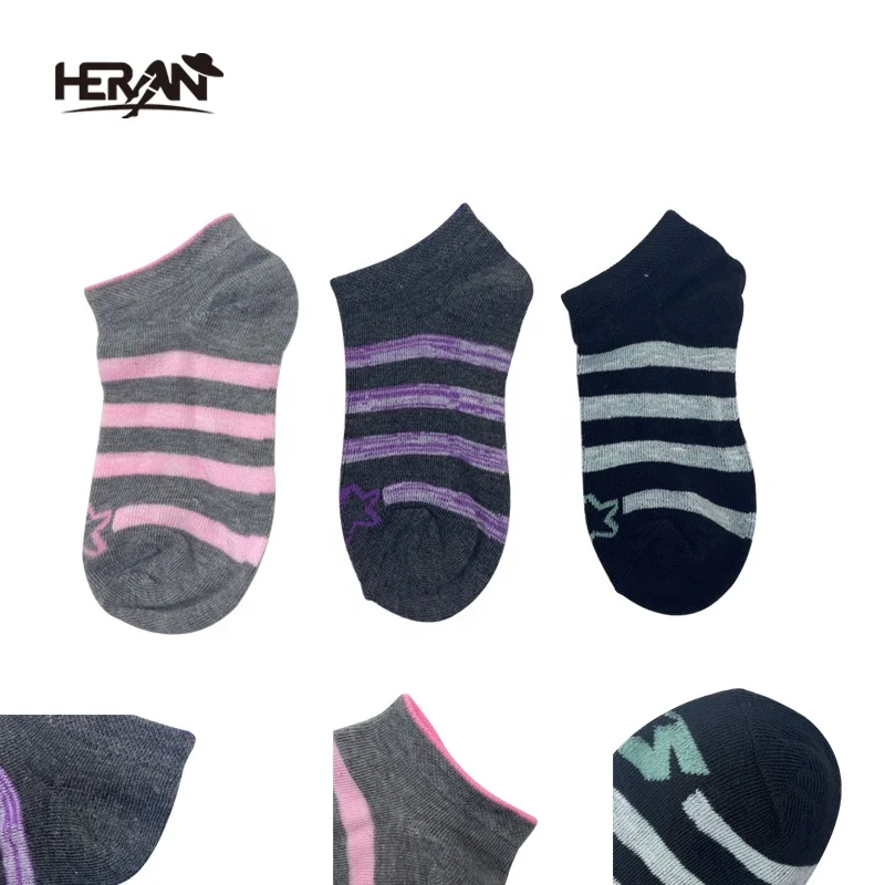 Wholesale cheap polyester jacquard striped kids ankle socks for girls