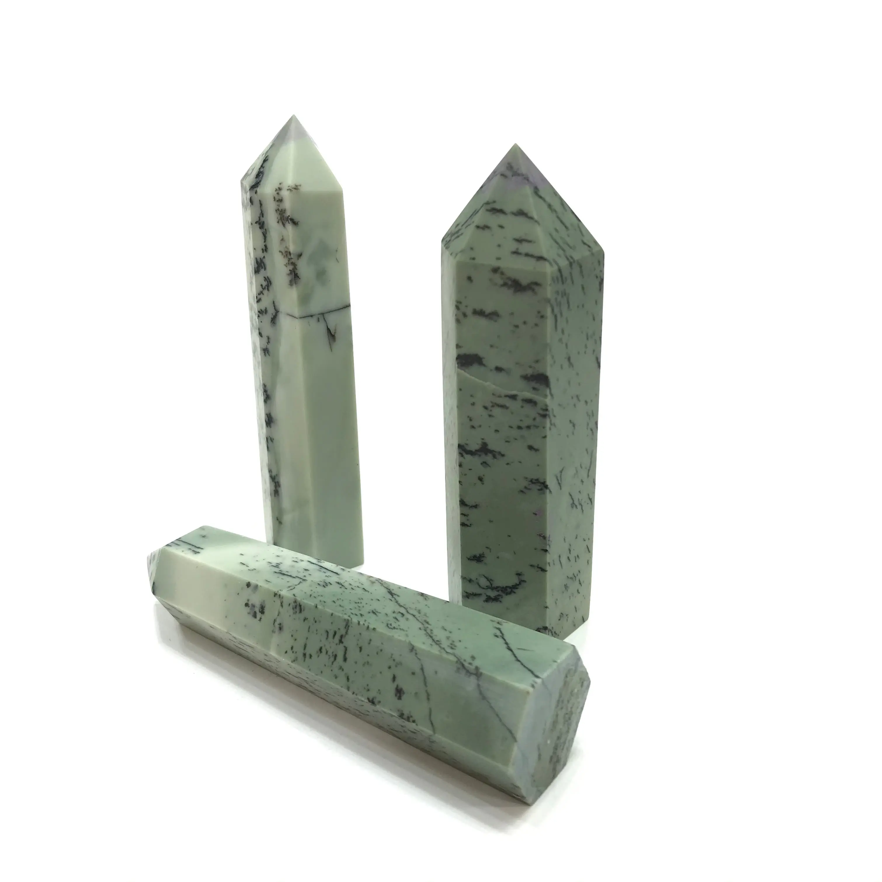 Natural Green Tree Jade Crystal Dendrite Tower Point For Home Decoration Gifts
