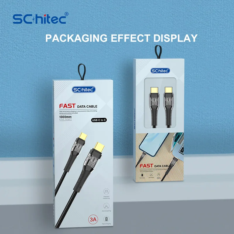 Wholesale Visual safety type C to C Cable OEM ODM 1m 3.3ft Clear Plastic USB Cable for smart Mobile device