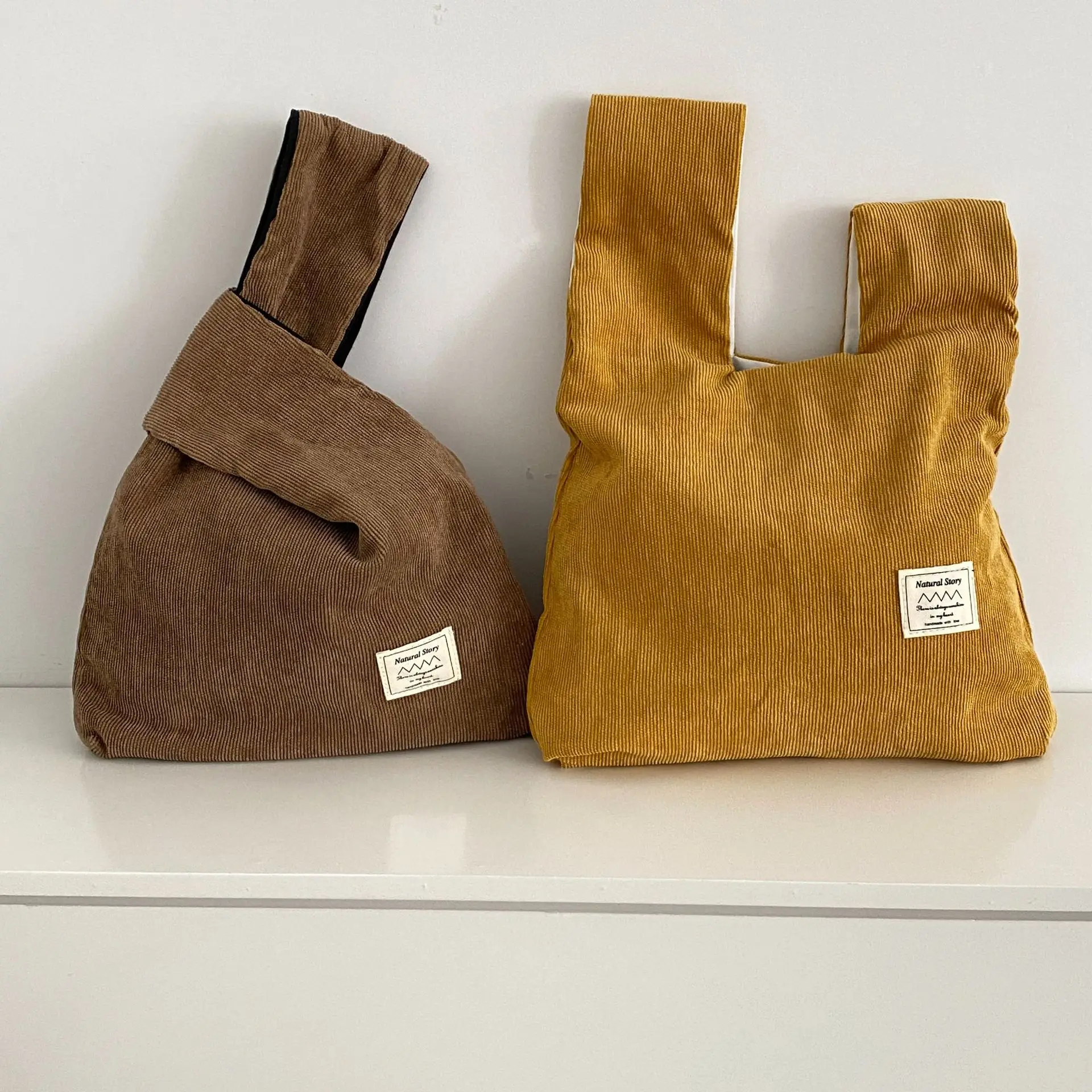 2022 New Trendy Mini Corduroy Knot Tote Bag Japanese Style Wind Wrist Shopping Bag Phone Key Coin Purse for Women Gifts