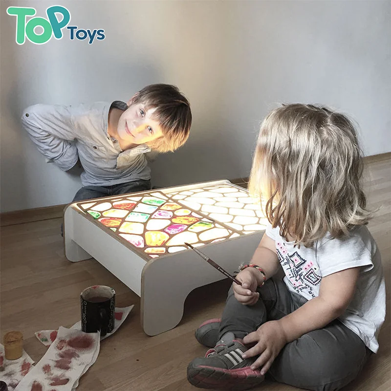 TOP Kids Sensory LED Light Box Montessori Kindergarten Wooden Activity Light Table for Preschool Furniture Light Box