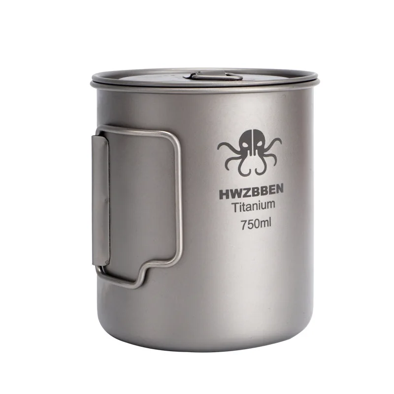 Titanium Camping Cup 450ml Titanium Coffee Mug with Lid Folding Handle Net Bag Camping Cup Portable for Camping Hiking