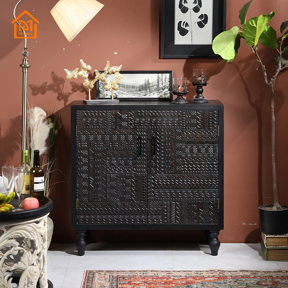 Mamba Rustic Home Craft Minimalism Wooden Storage Cabinet Farmhouse Living Room With 4 Doors