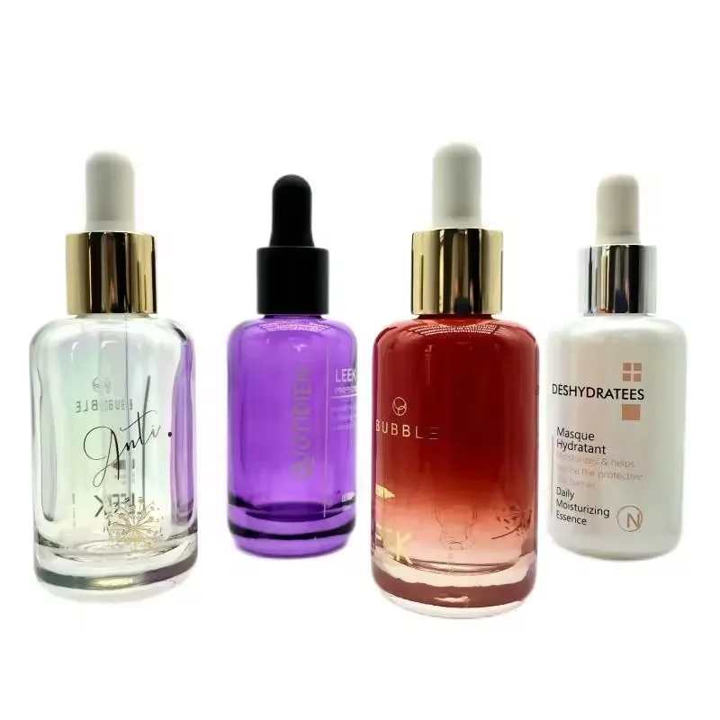 30ml High End Red Purple White Cosmetic Container Glass Serum Bottle Glass Dropper Bottles 30ml For Serum