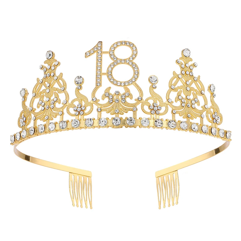 2025 New Design Gold Number Crown Birthday Party Numbers Rhinestone Crown From 3 to 80th Years Old