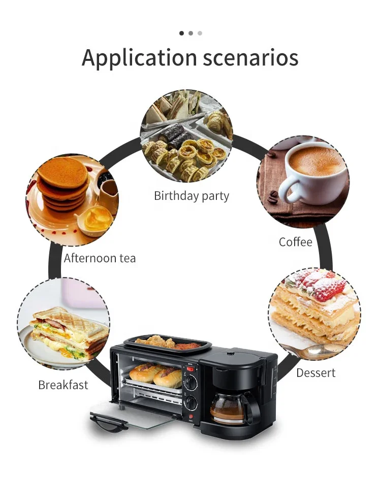 3 In 1 Breakfast Maker Electric Breakfast Station with Coffee maker Toaster Oven and NonStick Griddle