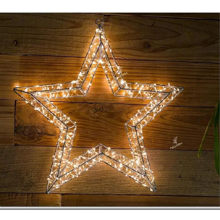Newish Timer Function 3D Iron Wire Frame Star Lamp with Adapter Christmas Decoration Led Lights