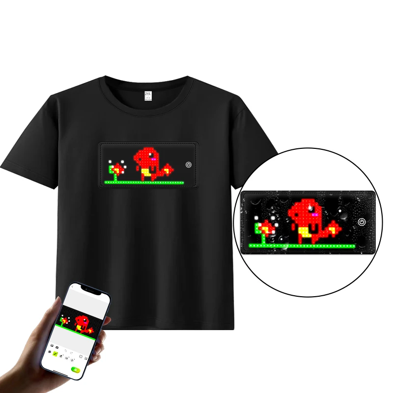 Led T Shirt with Phone Programmable App Logo Light T Shirts Customized Patterns Texts for Adults Halloween Masquerade Party