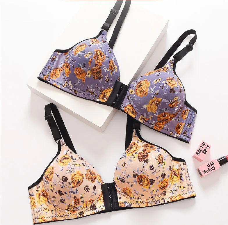 Floral Bra for Women Front Closure Push Up Bras Wireless Seamless Bralette Plus Size  Female Lingerie Thin Underwear