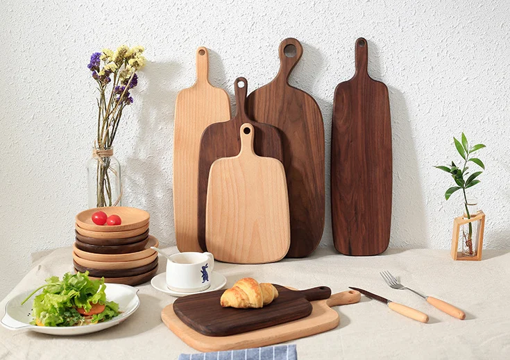 Оптовая продажа, высококачественная декоративная деревянная разделочная доска из ореха и бука, сервировочный поднос из дерева для кухни, подарки