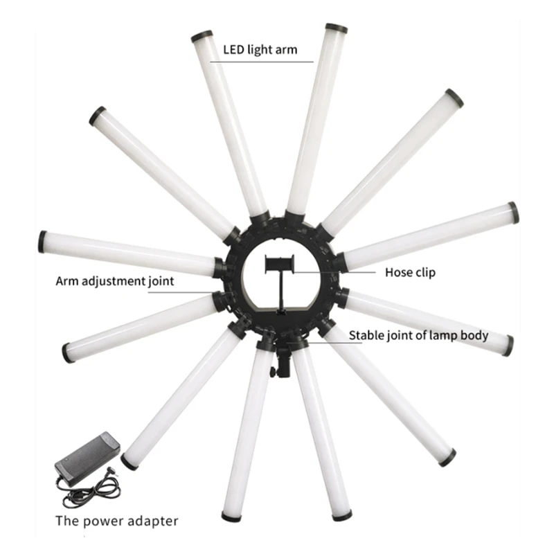 Super Bright 36 inch 12 Tubes Camera Phone Video LED Ring Light Photography Lighting Multimedia Star Lamp