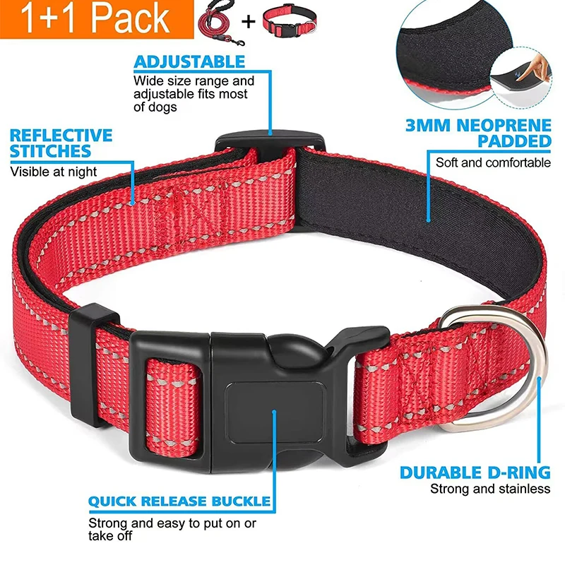 Custom coulerful reflective nylon climbing rope pet dog collars leashes