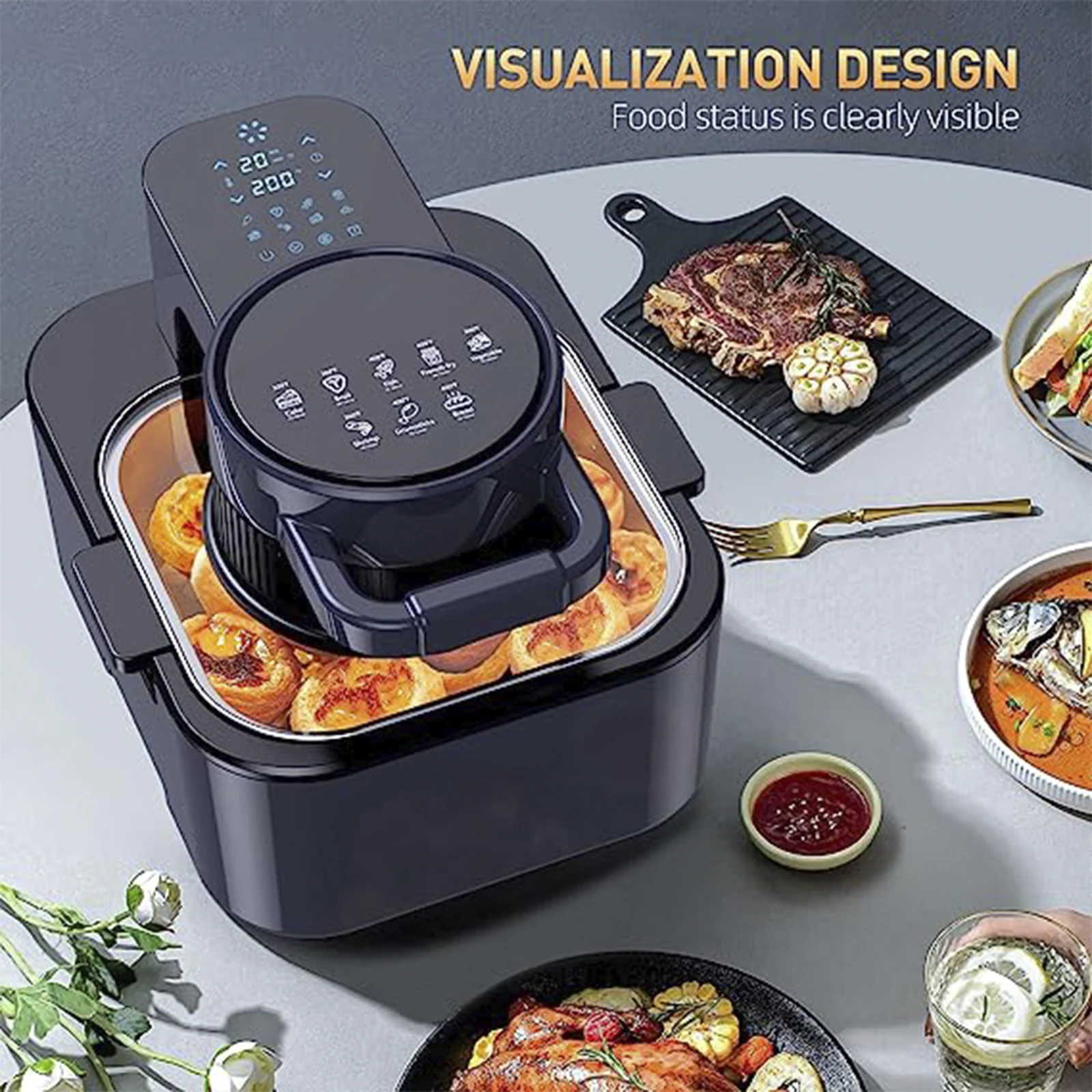 8Qt Visual Air Fryer with non-stick and dishwasher safe basket 6 in 1 Low Noise