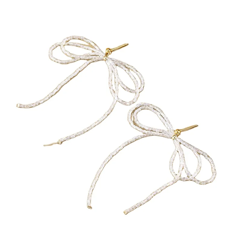 Female Fairy Wind Bow Beaded Tassel Earrings South Korea New Ins Age-Reducing Fashion Jewelry Inspired by Joker