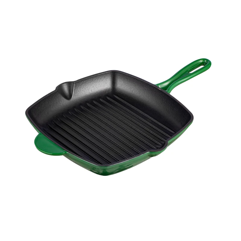 Bright Homeware 8 pcs Cookware Set Cast Iron China OEM Cookware Manufacturer Green Enameled Cast Iron Dutch Oven and Skillet Set